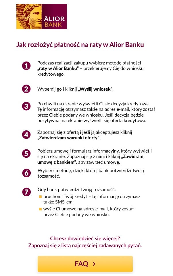 Jak rozłożyć płatność na raty w Alior Banku – instrukcja